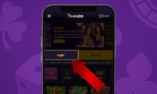 Locating and tapping the Login button on the Bhai88 website using iOS