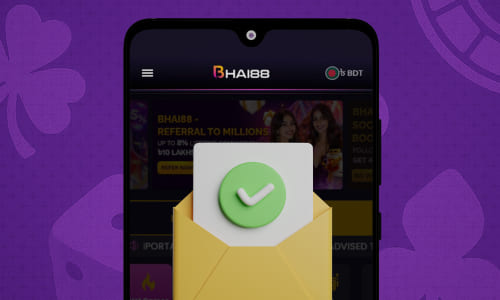 Verifying email address for Bhai88 account activation on Android.