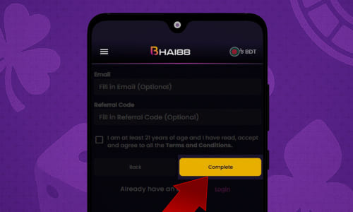 Submitting the registration form on Bhai88 using Android.