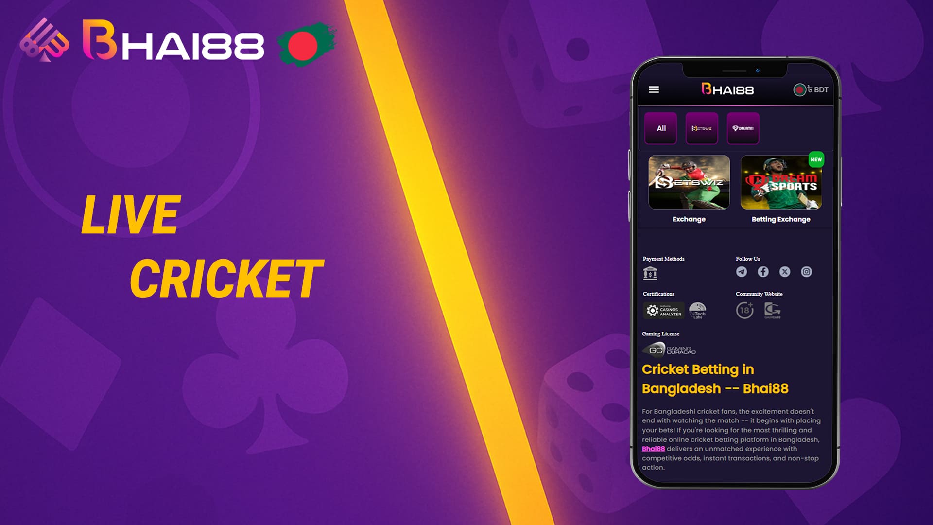 Screenshot of a cricket game on the Bhai88 platform