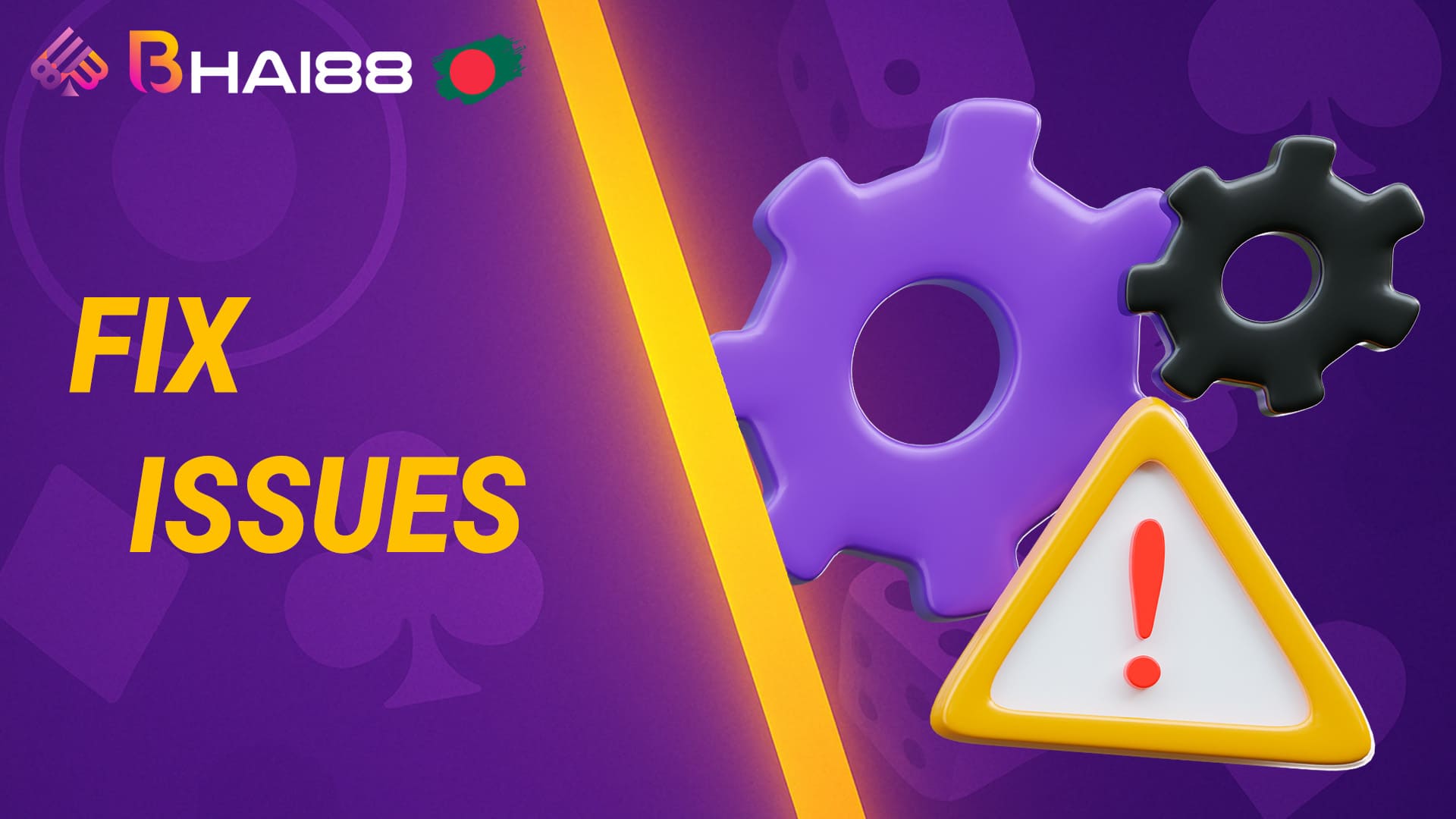 Exclamation mark and gear icons symbolizing troubleshooting and technical support