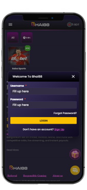 Mobile login screen with username and password input fields