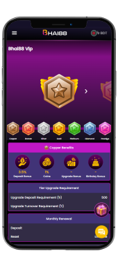 Mobile screen showing VIP membership tiers and exclusive rewards